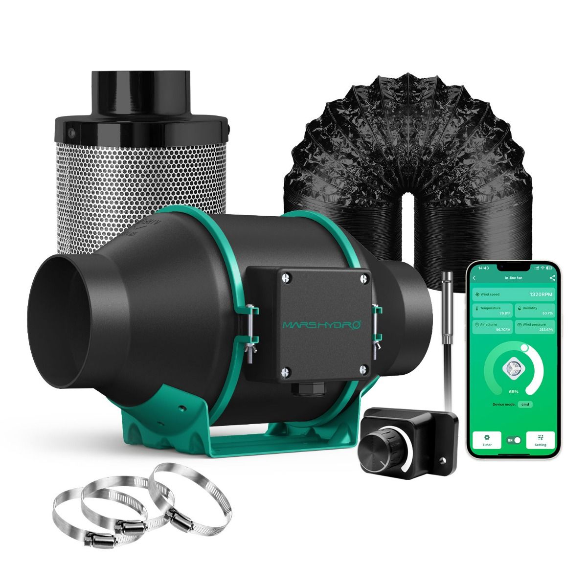 AC INFINITY AIR FILTRATION KIT PRO 8, Inline Fan, Smart Controller, Carbon  Filter & Ducting Combo